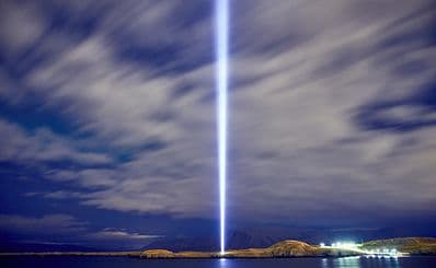 Illumination of the Imagine Peace Tower on Viðey Island